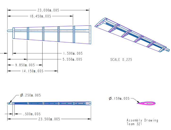 Engineering drawing of full wing assembly